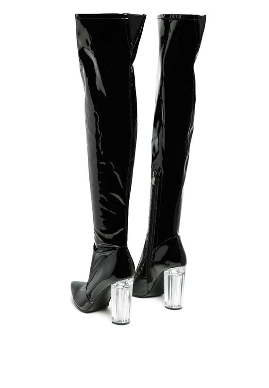 NOIRE THIGH HIGH LONG BOOTS IN PATENT PU