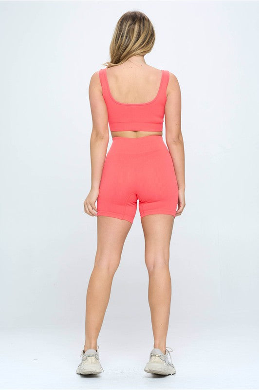 2 piece Seamless Ribbed Tank TopBiker Shorts