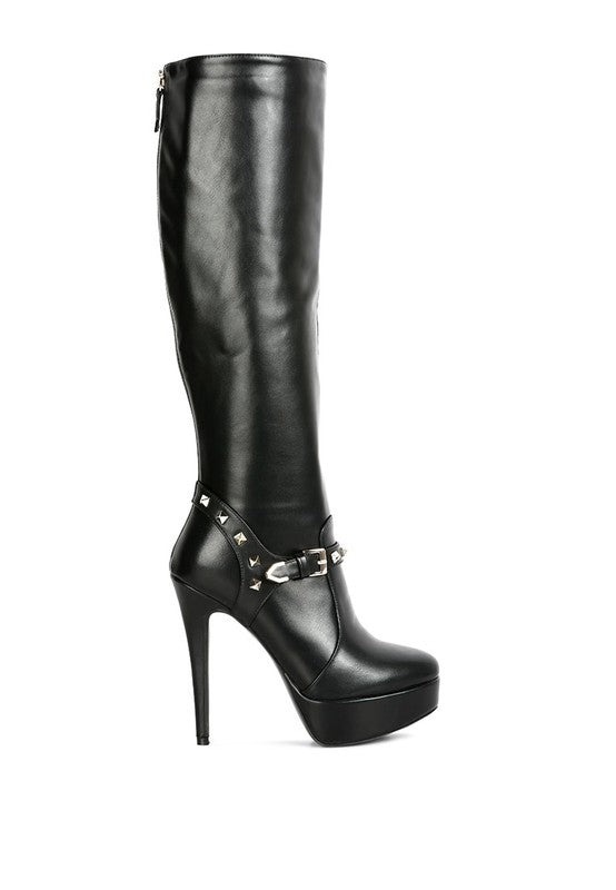 Nephele Silver Stud Stiletto Calf Boots