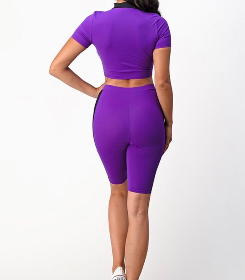 2 pc Purple Two Tone Biker Set