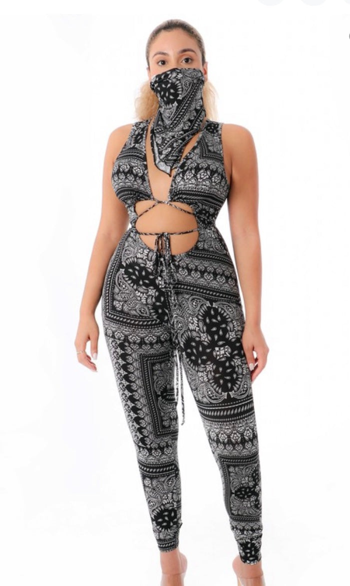 Black and White Bandana Jumpsuit