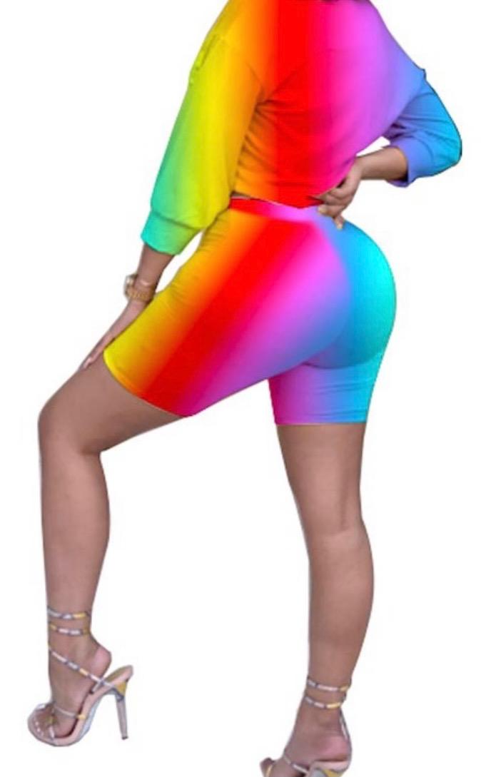 2 PC Rainbow Mid Sleeve Biker Short Set